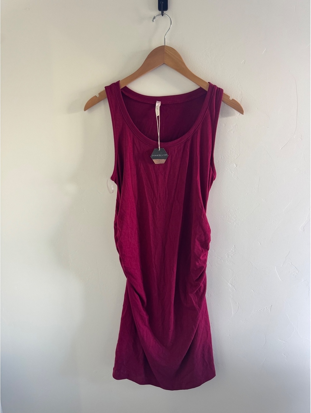 Women’s Burgundy Ruched Side Tank Dress Size Medium NWT Sleeveless Midi Dress